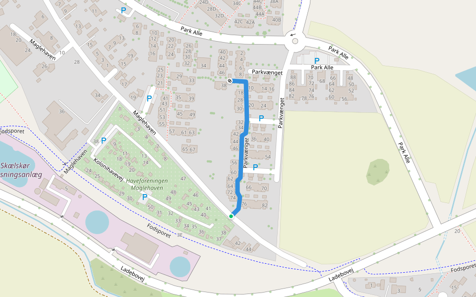 Parkvænget walking route map in Skælskør