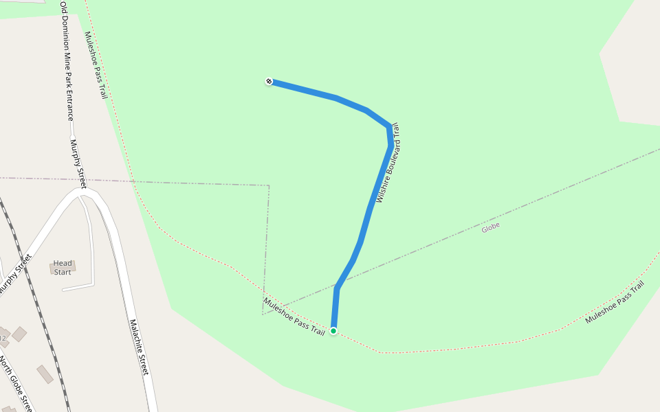 Wilshire Boulevard Trail walking route map in Globe