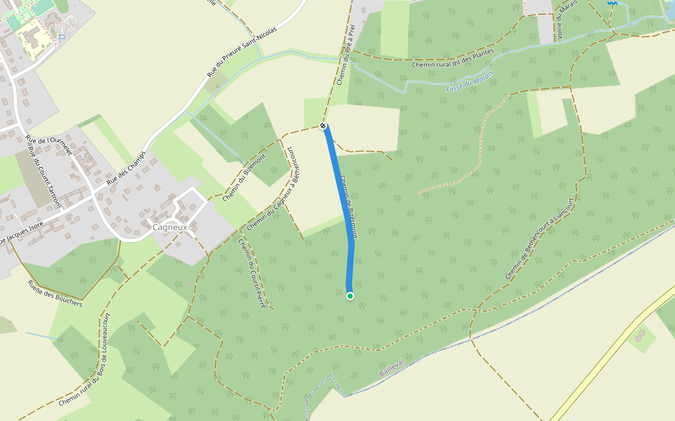 Chemin de Bizermont walking route map in Bailleval