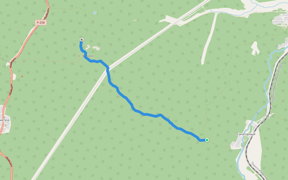 тропа к ск. Фараон и Клеопатра walking route map in Podkamennaya