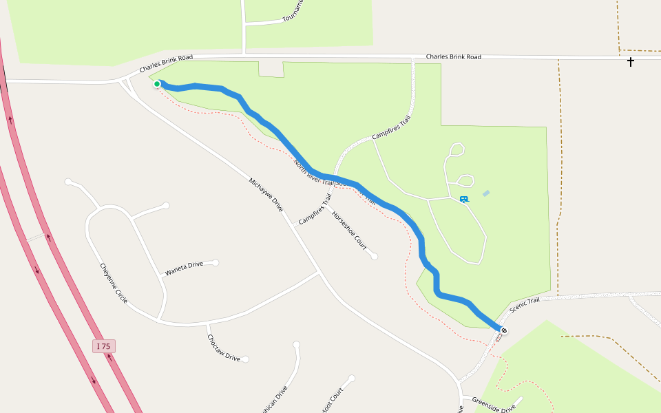 North River Trail walking route map in Gaylord