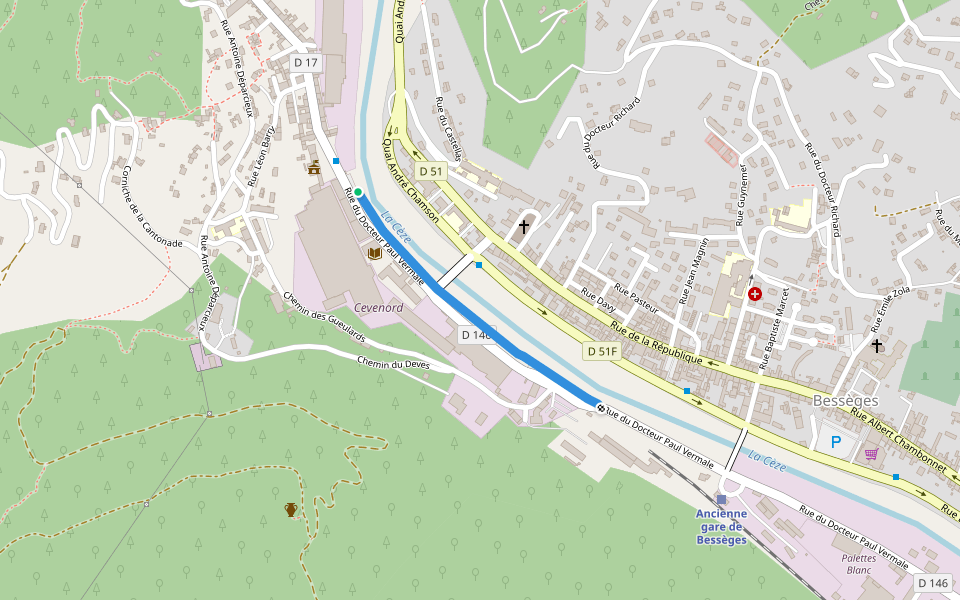 Cours Lucien Clergue walking route map in Bessèges