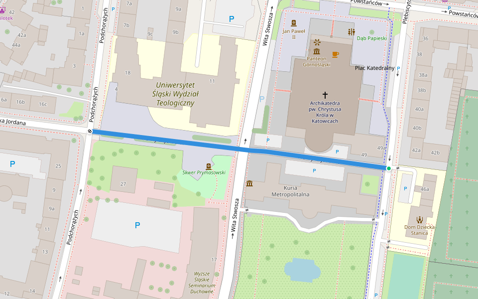Henryka Jordana walking route map in Katowice