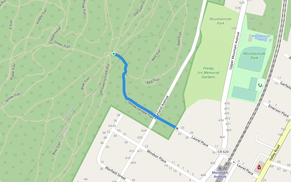 Yellow Lenape Trail walking route map in Montclair