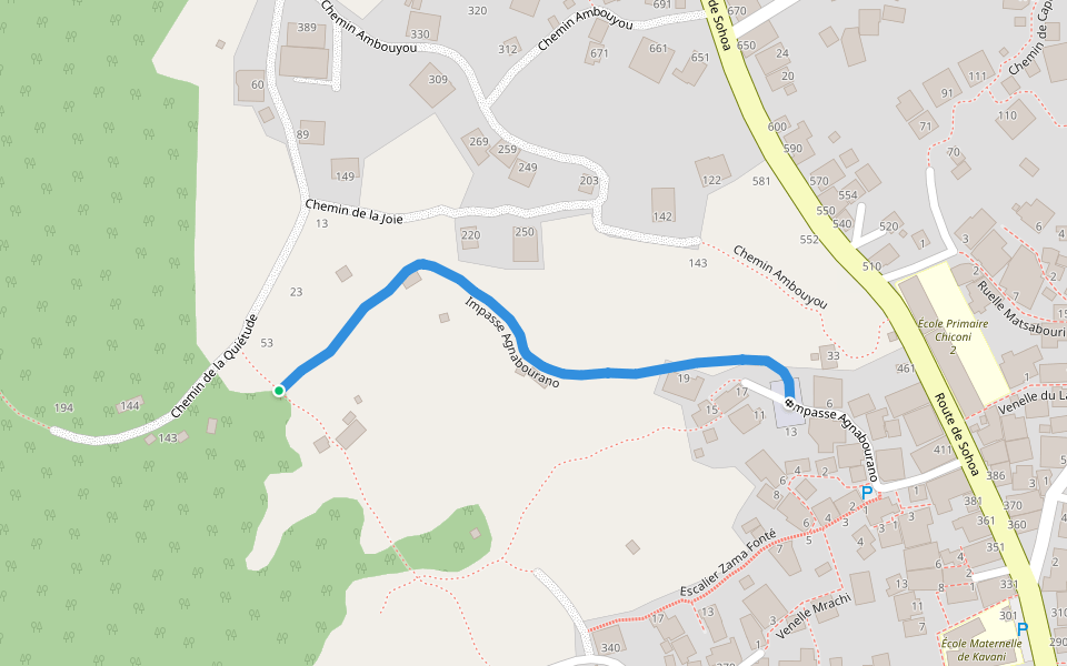 Impasse Agnabourano walking route map in Ouangani