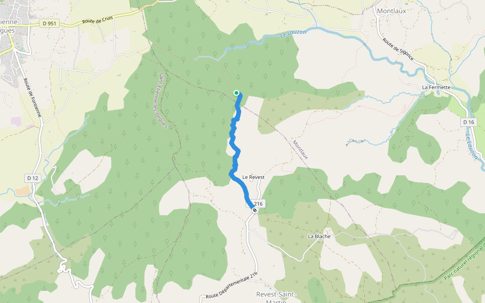 Chemin de Revest a Saint-Étienne walking route map in Montlaux