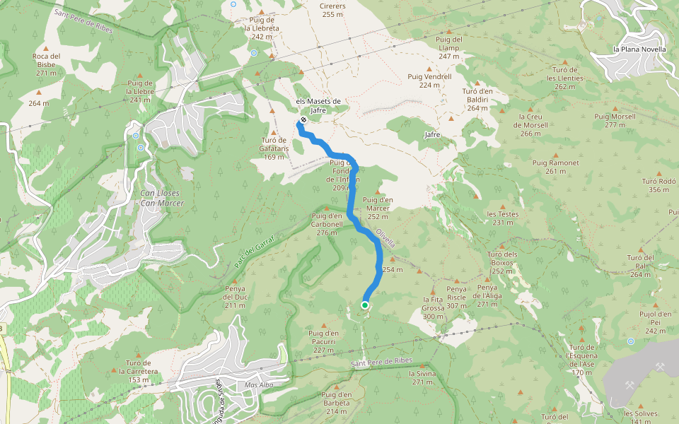 Camí de Sitges a Olivella GR-5 walking route map in Sant Pere de Ribes