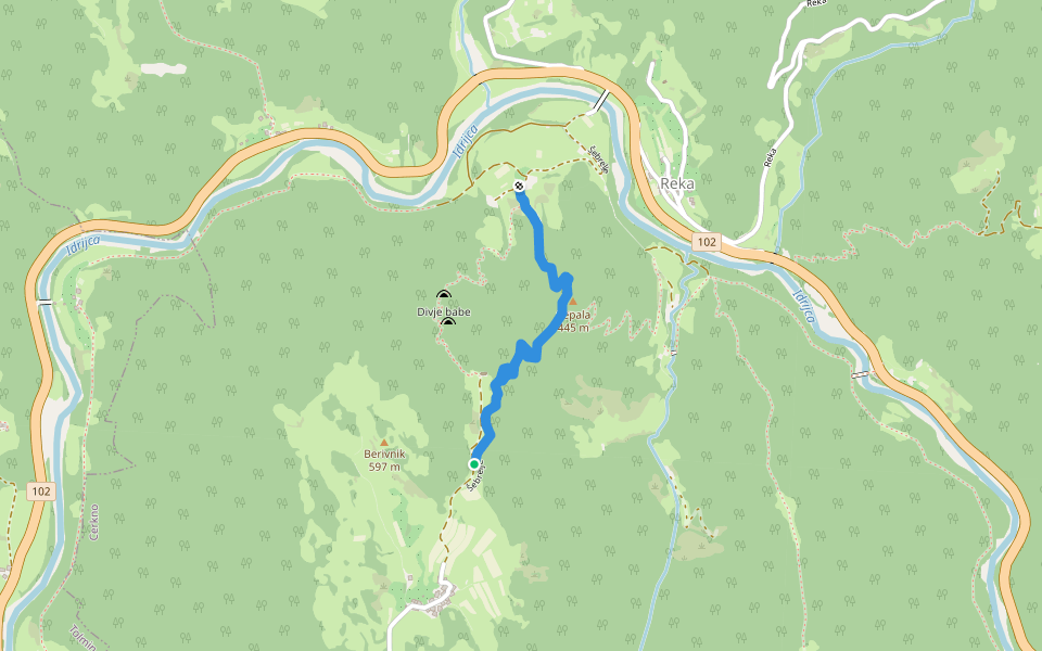 Šebrelje walking route map in Šebrelje