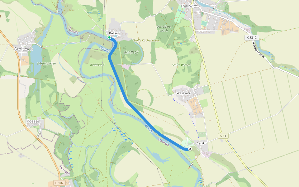 Hochwasserschutzdeich Kollau-Canitz walking route map in Thallwitz