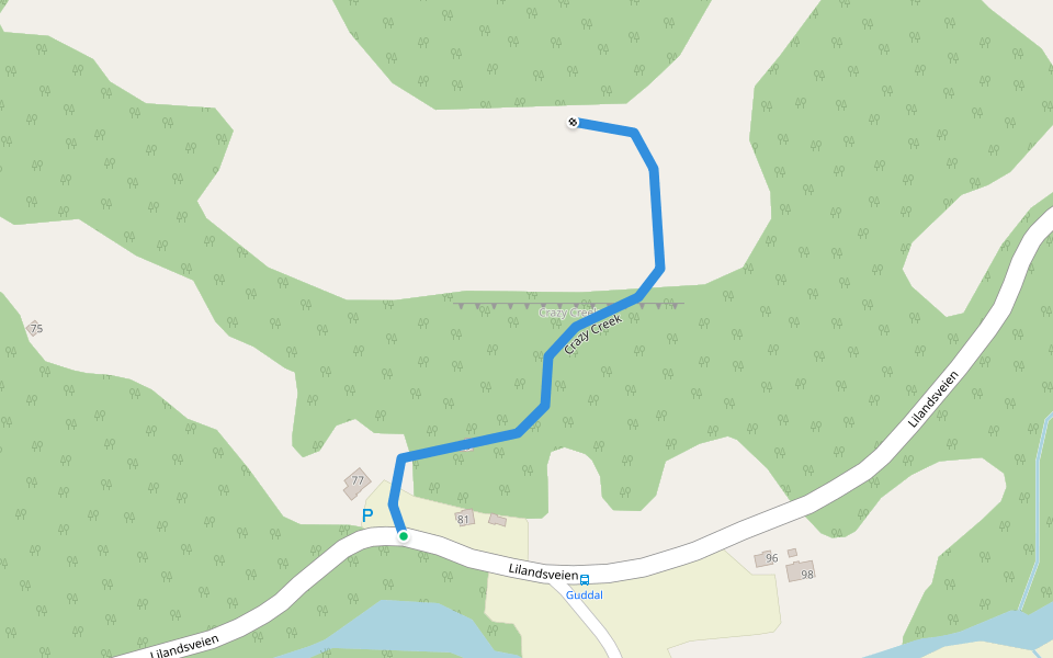 Crazy Creek walking route map in Hompland
