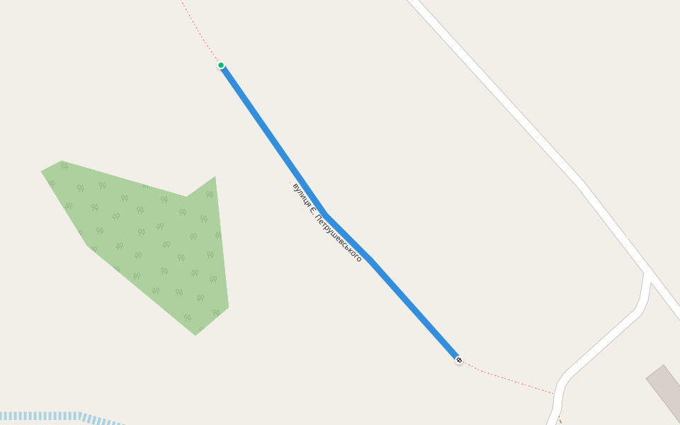 Є. Петрушевського вулиця walking route map in Yermishkove