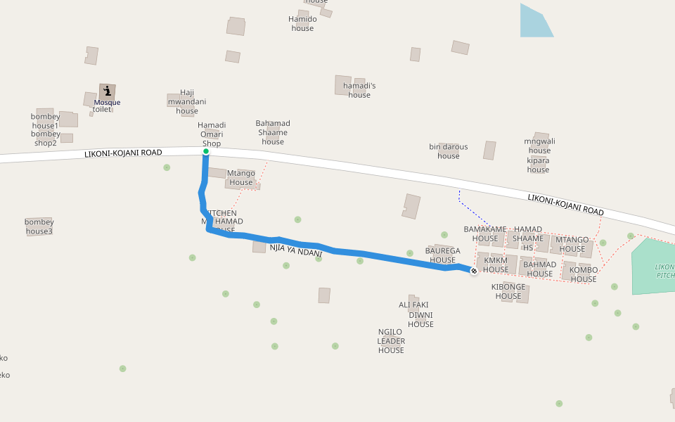 NJIA YA NDANI walking route map in Konde