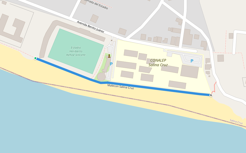 Malecon Salina Cruz walking route map in Salina Cruz