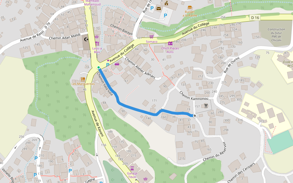 Chemin Vala Vala walking route map in Ouangani