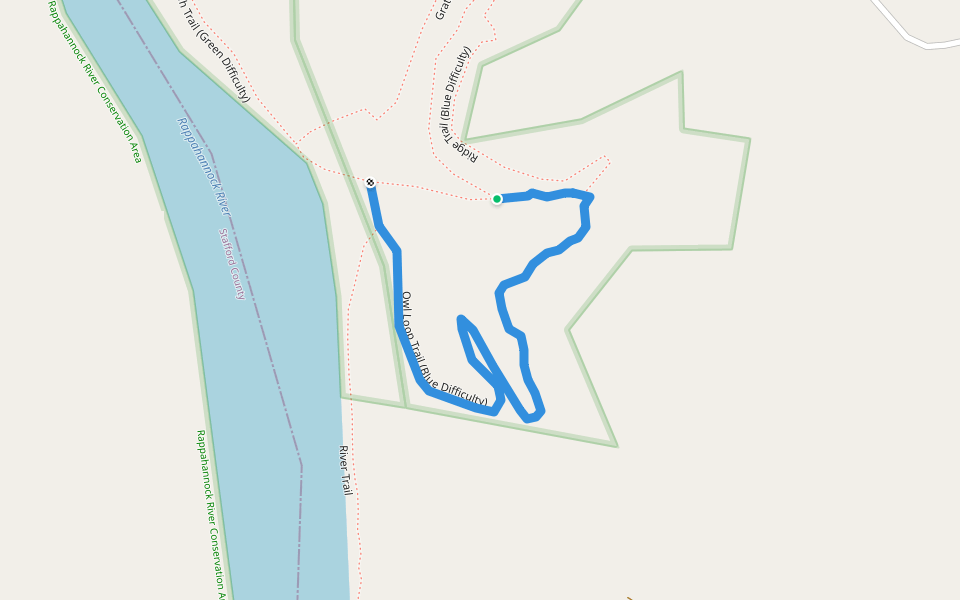 Owl Loop Trail (Blue Difficulty) walking route map in Fredericksburg