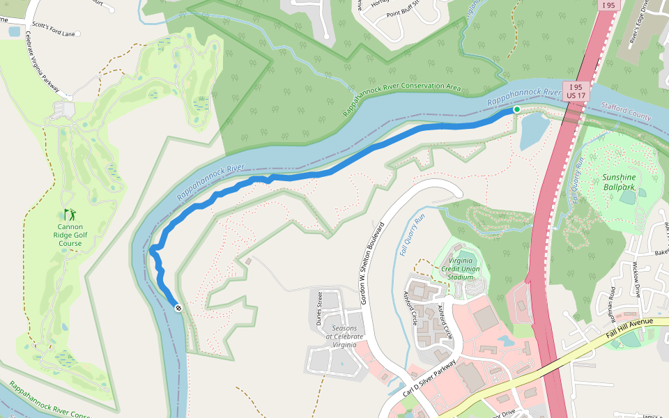 Beach Trail (Green Difficulty) walking route map in Fredericksburg