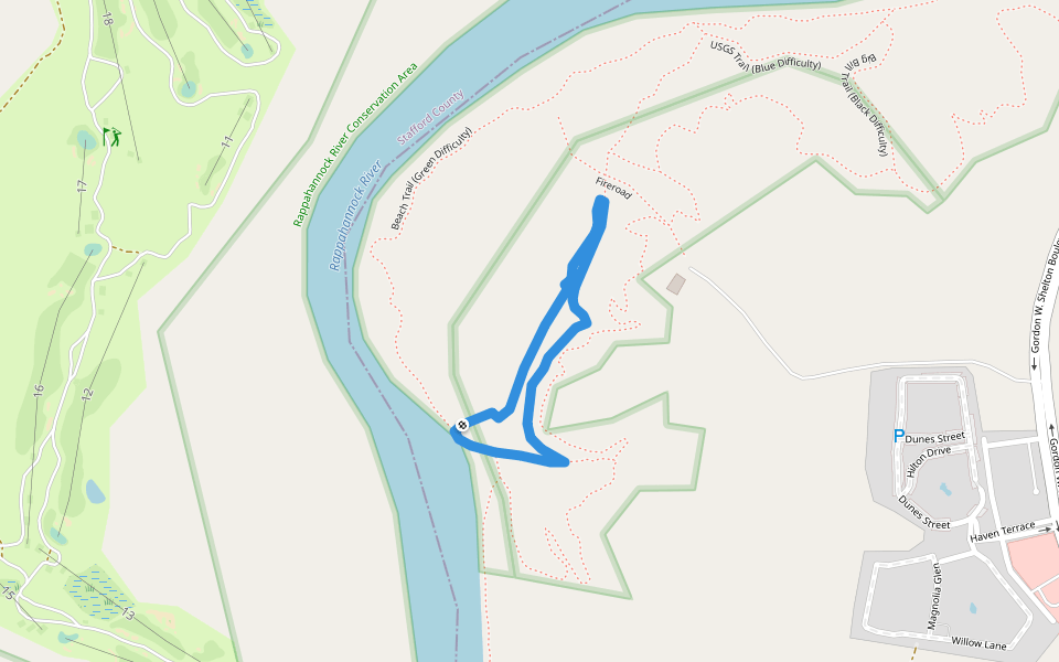 Gratitude Trail (Blue Difficulty) walking route map in Fredericksburg