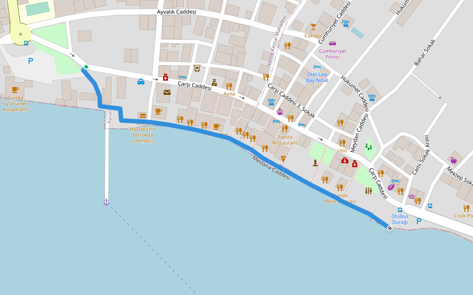 Mevlana Caddesi walking route map in Susurluk