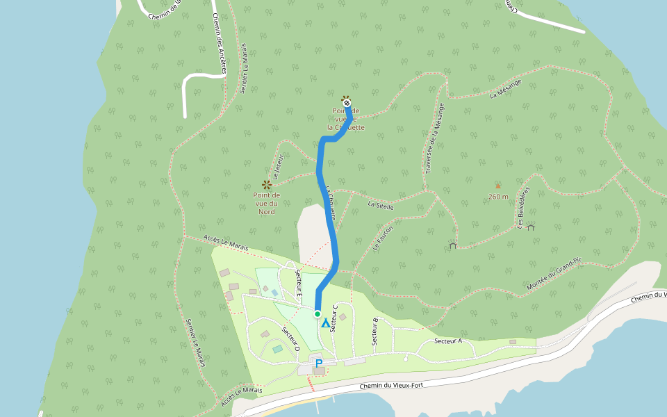 La Chouette walking route map in Duhamel-Ouest