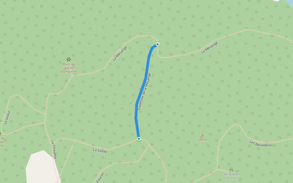 Traversée de la Mésange walking route map in Duhamel-Ouest