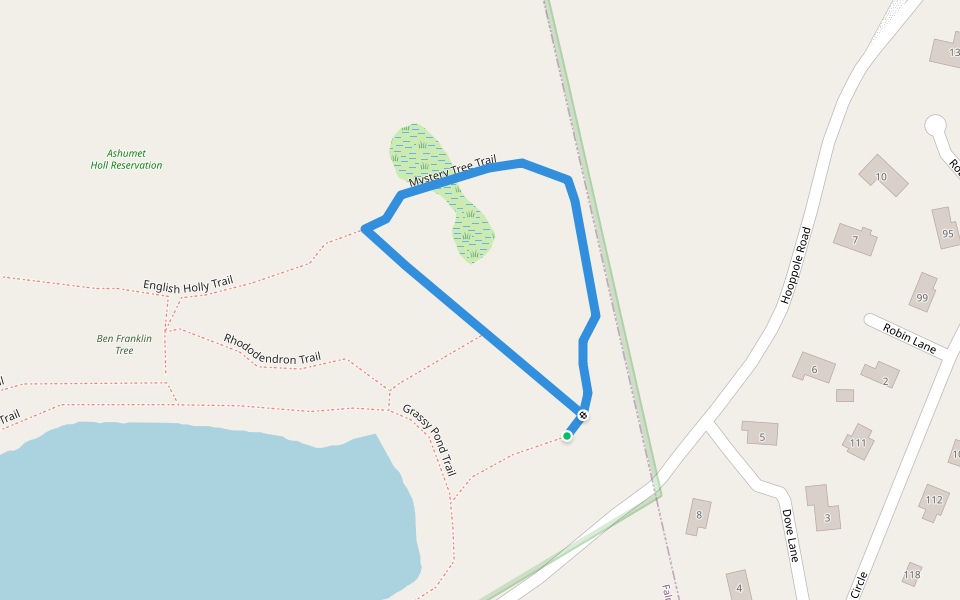 Mystery Tree Trail walking route map in Mashpee