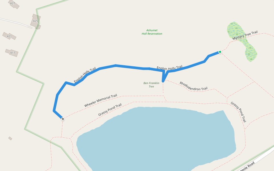 English Holly Trail walking route map in Mashpee