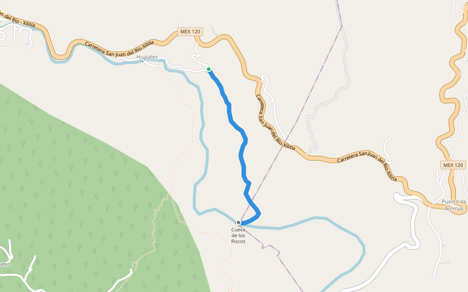 Trail to Cueva de los Riscos walking route map in Peña Alta