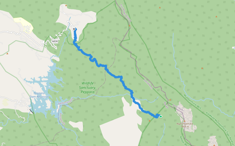 Bonacaud Athirumala trek trail walking route map in Mannoorkara