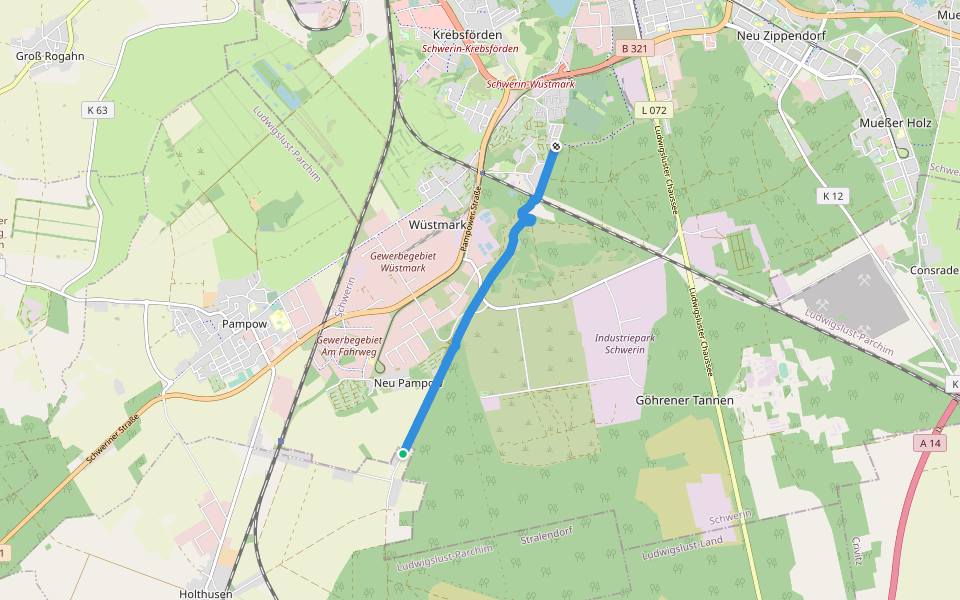 Alter Dömitzer Postweg walking route map in Holthusen