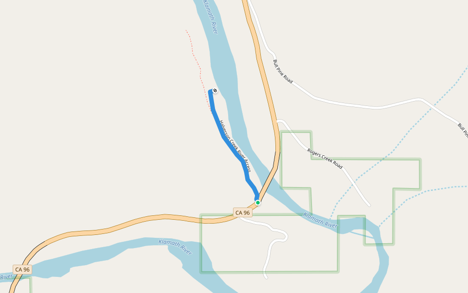 Halverson Creek River Access walking route map in Somes Bar