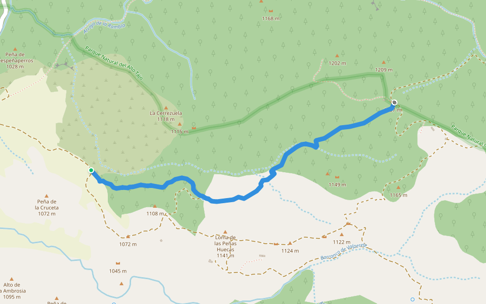 sendero barranco de los Escaramujos walking route map in El Recuenco