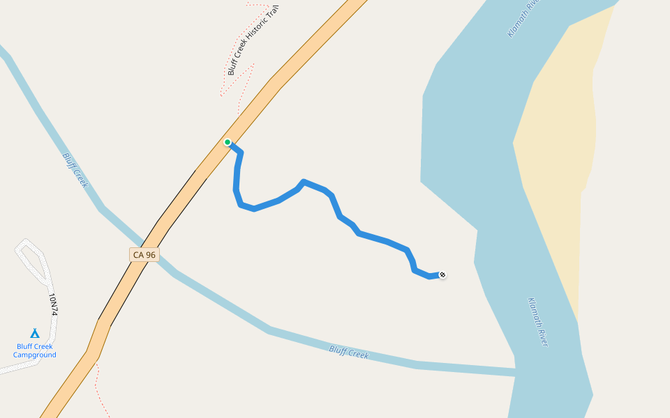 Bluff Creek River Access walking route map in Orleans