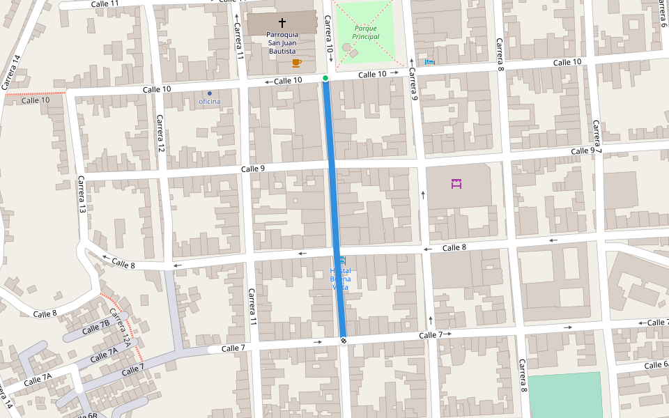 Calle Real walking route map in Chinchiná