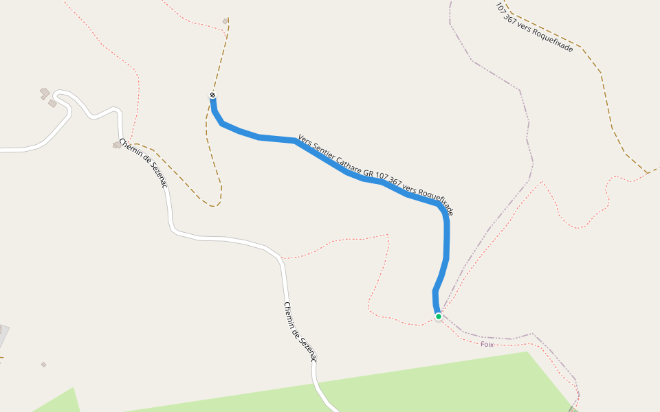 Vers Sentier Cathare GR 107 367 vers Roquefixade walking route map in Montgailhard