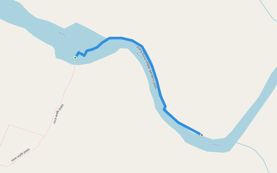 many-busy-veggy-gardens-path walking route map in Baouda