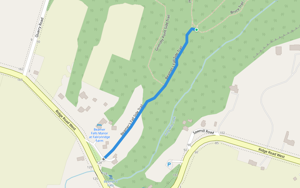 Beamer's Fall Side Trail walking route map in Grimsby