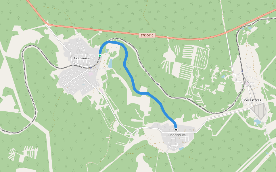 разобранный ж.д. путь walking route map in Skal'nyi