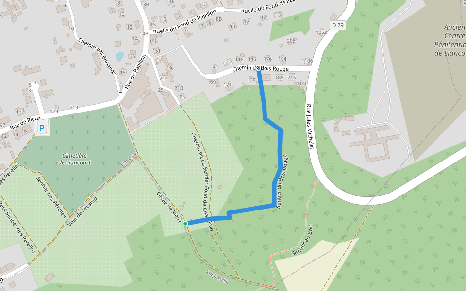 Sentier du Bois Rouge walking route map in Mogneville