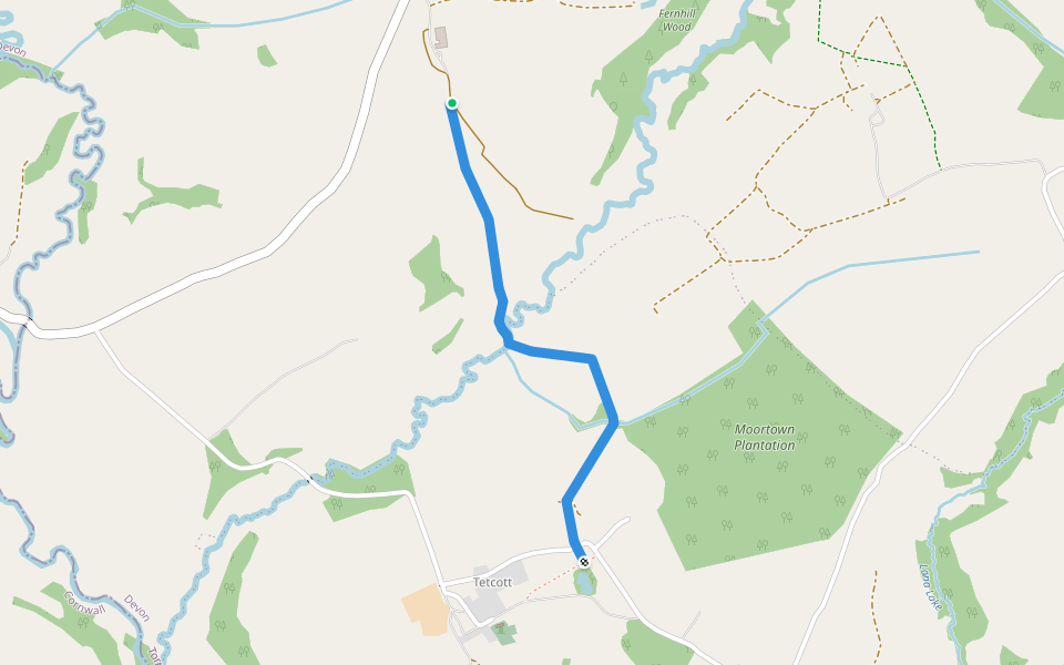 Tetcott Footpath 7 walking route map in Clawton