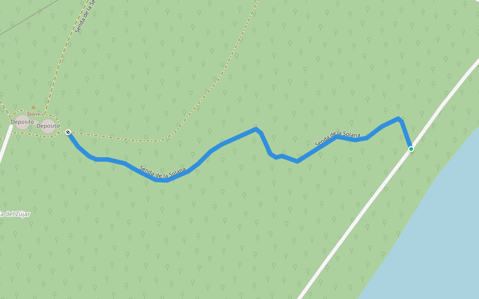 Senda de la Solana walking route map in Castuera