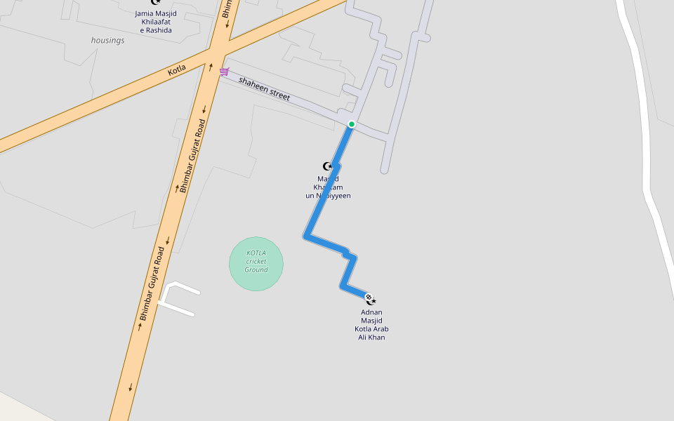 Street walking route map in Kotla Arab Ali Khan