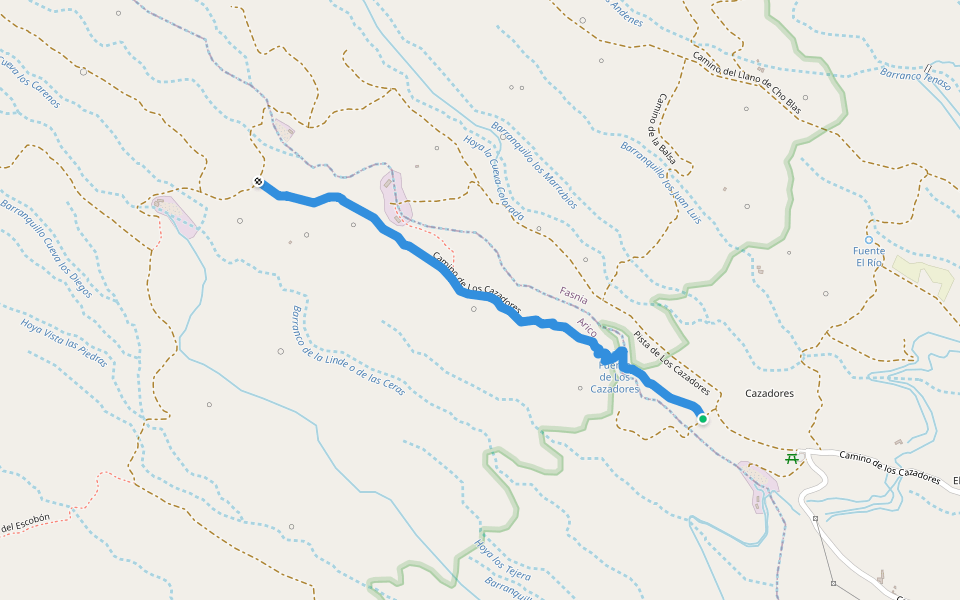 Camino de Los Cazadores walking route map in Fasnia