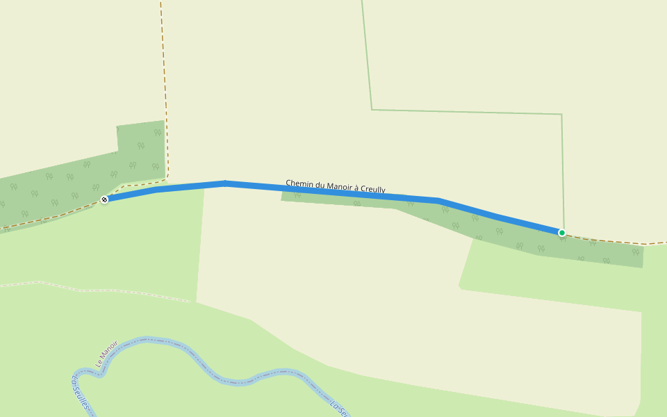 Chemin du Manoir à Creully walking route map in Le Manoir