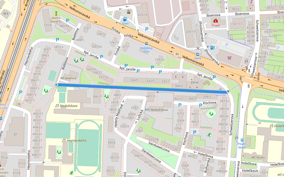 Nedvědova walking route map in Olomouc
