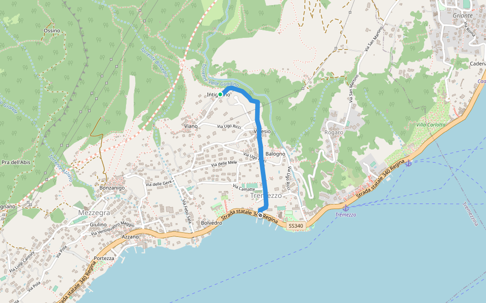 Via Monte Crocione walking route map in Tremezzo