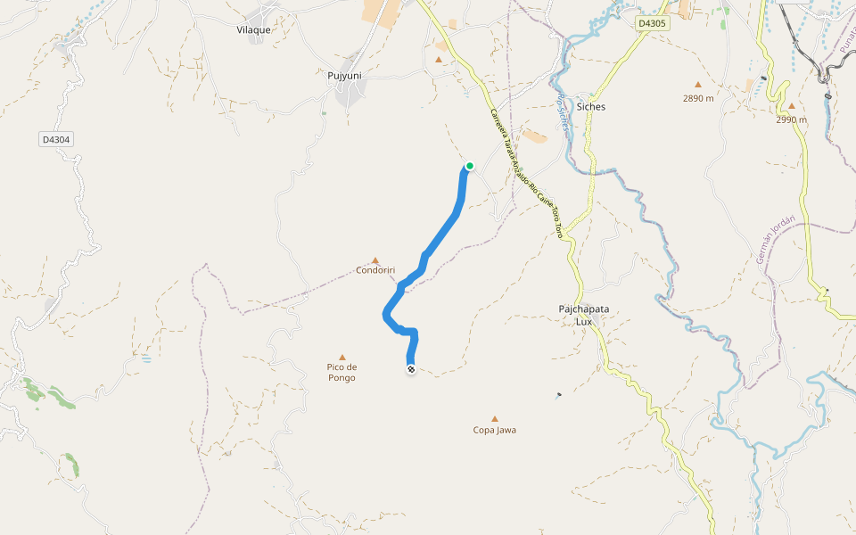 Senda Pongo-Tunas Mayu walking route map in Huayculi Canton