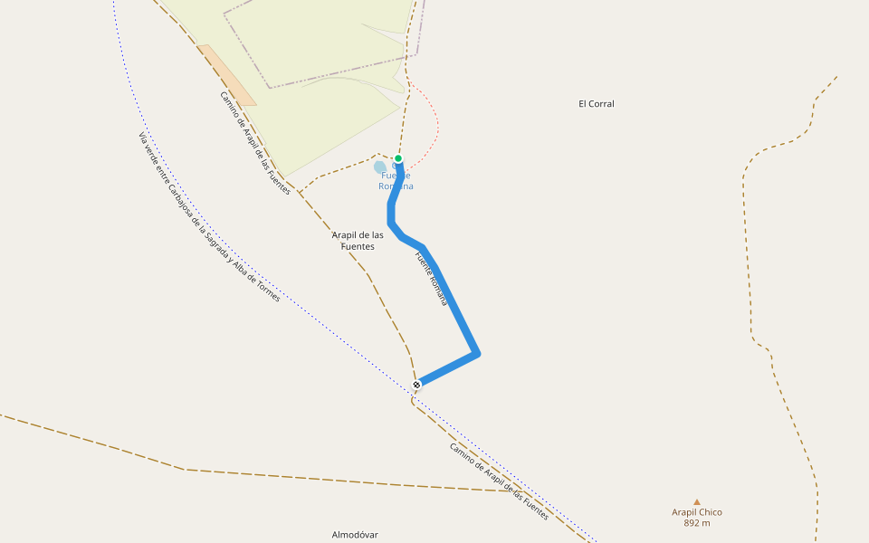 Fuente Romana walking route map in Arapiles