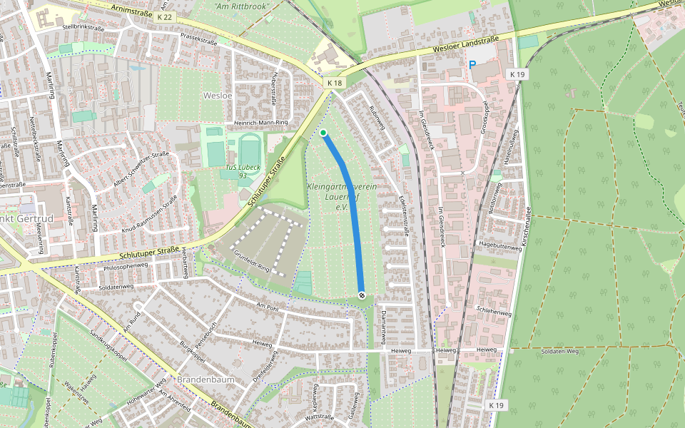 Kaminweg walking route map in Lübeck