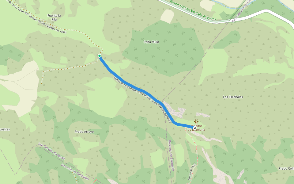 Senda de Ursi (Tramo del Camino de los Castillos de Valle) walking route map in Valle de Santullán
