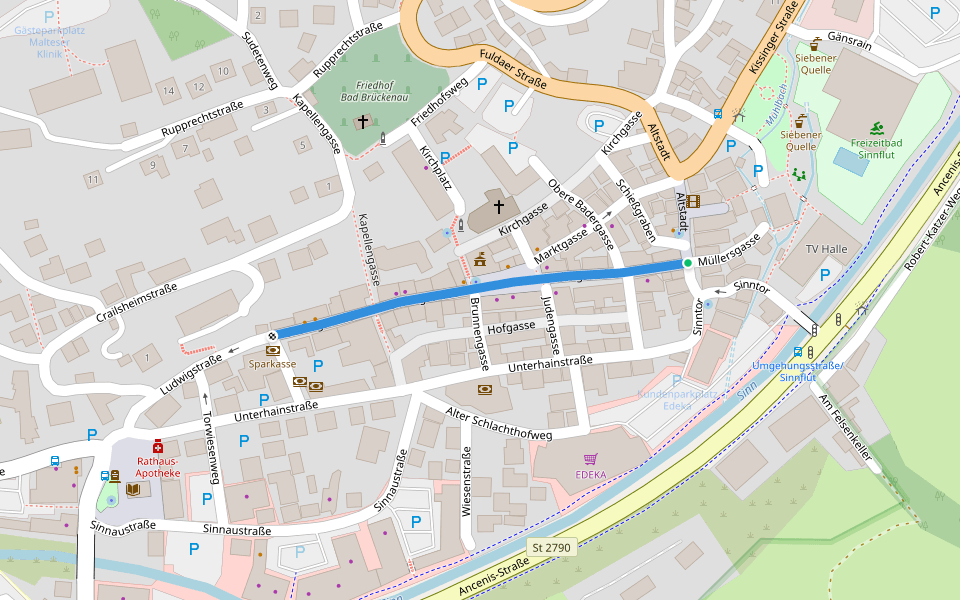 Ludwigstraße walking route map in Bad Brückenau